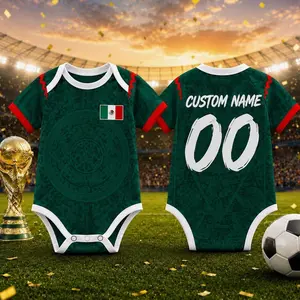 Fiesta Future Star Baby Romper, Personalized Mexico Soccer Outfit, Custom Name Number Infant Bodysuit, Little Fan Gift