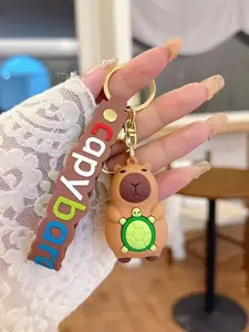 Creative Cute Capybara Keychain, 3D Turtle Pendant, Cartoon Character Design, Unisex Bag Charm, All-Season Accessory