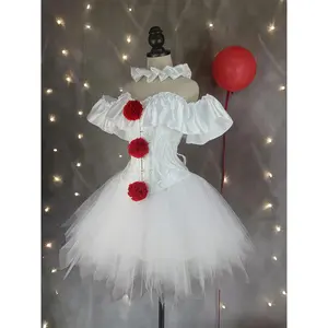 NewBlack and White Clown Costume Set for Halloween, CORSET, TUTU Skirt, and Scarf Three-Piece Outfit