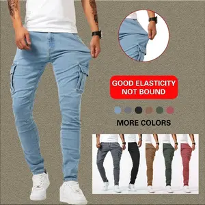 2 Pack Men's Skinny Cargo Pants - Slim Fit Stretch Jeans, Multi-Color Combo, Casual Streetwear