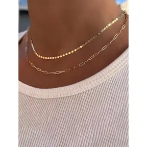 Trendy Matching Chain Necklace, 2pcs/set Minimalist Casual Jewelry for Party, Daily Clothing Decor, Real Chains Necklace for Girl, Ideal Holiday Gift for Women and Girls, Non Tarnish Jewelry