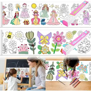 2PCS Children's Drawing Roll, Coloring Paper Roll for Kids Gift, 120*11.8 Inches DIY Sticky Drawing Paper Roll, Early Educational Toys for Kids (Princess Flower)
