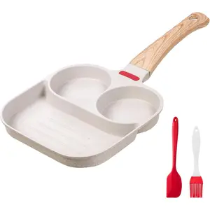 Egg Frying Pan Nonstick - 3 Section Egg Skillet 3-In-1 Divided Breakfast Grill Pan, 7.9" Omelette Pan Compatible with Gas Stove & Induction Cooktops, PFOA Free Cookware