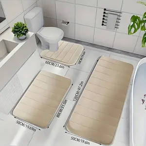 3-Piece Pink Memory Foam Bathroom Rug Set, Soft Plush Non-Slip Bath Mats, Super Absorbent & Quick Dry Washable Thick Bathroom Rugs For Shower, Toilet, Kitchen, Bedroom & Laundry Room