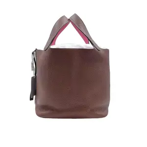 Pre-owned HERMÈS HZ7 Picotin "Basket" Bag — Limited Edition Two Tone Handbag in Togo Calfskin (Brown with Pink Interior Handles) 71948