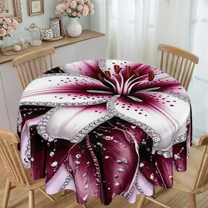 Round Tablecloth Floral Print Thick Twill Material Furniture Protector Party Decoration Home Hotel Restaurant Banquet Use