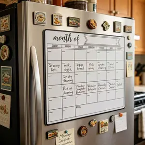 Magnetic Dry Erase Monthly Planner Board, Reusable Weekly Organizer, Kitchen Refrigerator Calendar, Office Memo Pad, Self-Discipline Tracker
