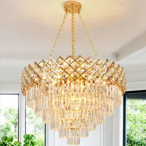 29.5" Crystal Chandeliers Modern Round Chandeliers, Tiers Luxury Raindrop for Living Room Dining Room Bedroom Foyer home decor light Flower Design Lamp