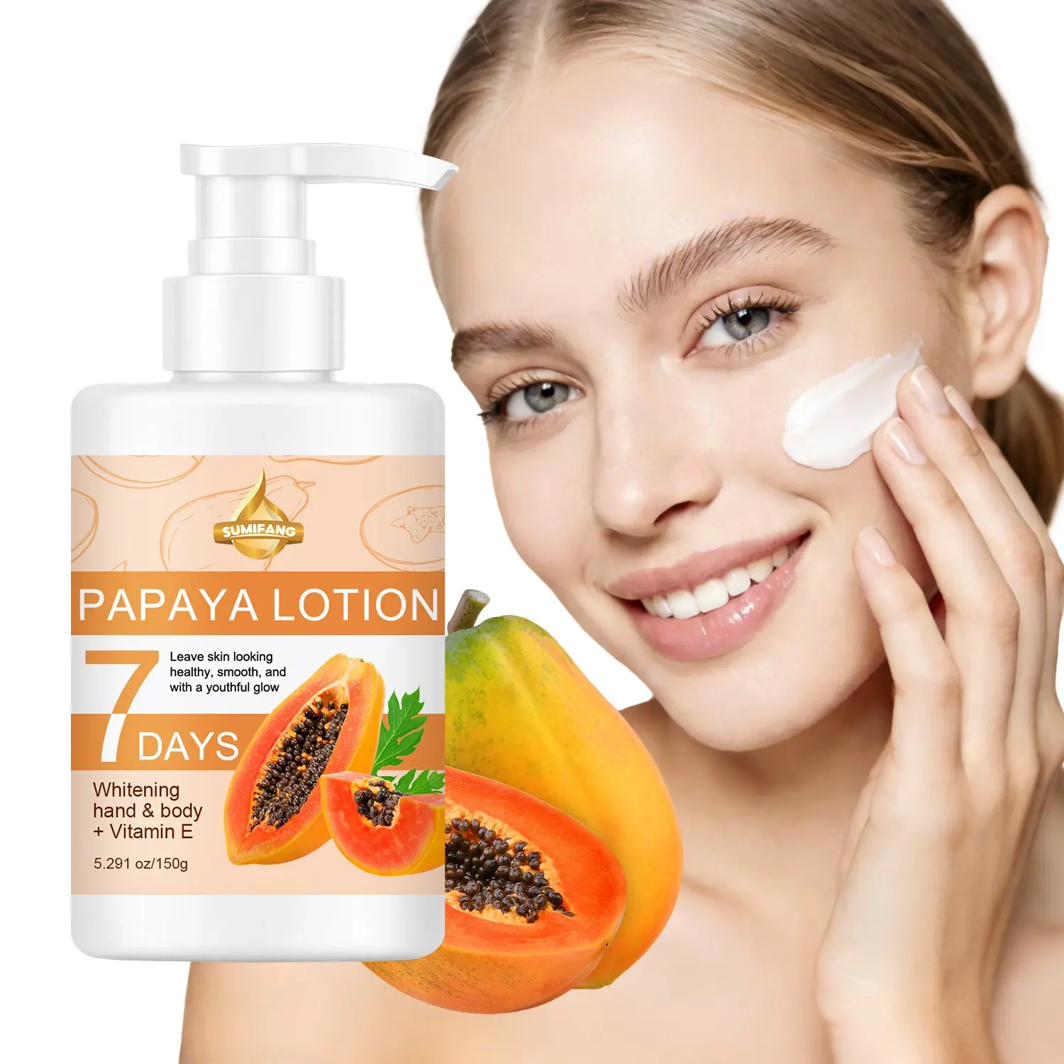 SUMIFANG 150g Large Capacity Papaya Body Lotion Fruity Body Lotions | Papaya extract for brightening and Radiance + collagen peptides for firming | Vitamin C + niacinamide for skin rejuvenation, suitable for the whole body, non-sticky, Moisturizing