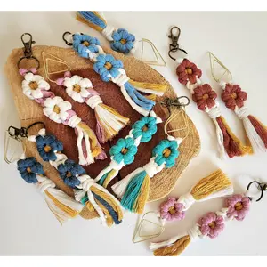 Macrame Daisy Flowers Bookmark and Keychain Set