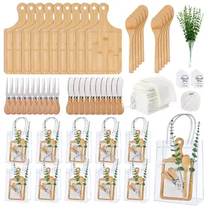 91 Pcs Baby Shower Prizes for Winners, 10 Sets Bamboo Cheese Board Gift Set with Butter Knives, Forks, Spoons, White Towels and Gift Bags, Bulk Wedding Favors, Kitchen Party Gifts for Guests