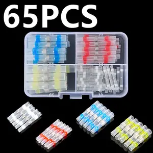 65pcs 3:1 Heat Shrinkable Tubing with Solder Rings, Hot Melt Adhesive Included, Electrical Connectors, Bright Colors, Durable & Versatile