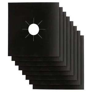 Stove Burner Covers - Gas Stove Protectors Black 0.2mm Double Thickness, Reusable, Non-Stick, Fast Clean Liners for Kitchen/Cooking. Stove top Covers Gas Burners Size 10.6" x 10.6" BPA Free(8 Packs)