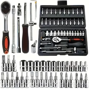 46pcs Professional Automotive Master Tool Kit - Premium Tool Sets For Car, Bike, And Motorcycle Maintenance - Compact, Portable, And All-In-One Solution With Ratchet Wrench, Assorted Screwdriver Set, Without BatteryCCCloutCart22