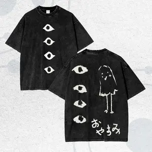 Vintage Psycological Comic Character Graphic Washed Shirt, bU17Ia7a