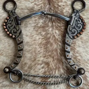 Western Engraved German Silver Horse Bit 5” Snaffle Mouth