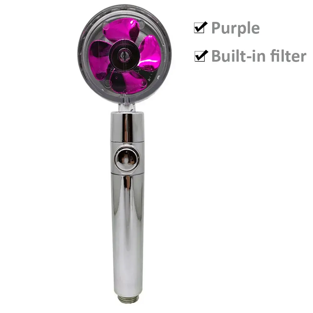 New Propeller Shower Head High Pressure Water Saving Supercharged Turbo Showerhead with Fan Filter Rainfall Bathroom Shower Purple Built-in Filter