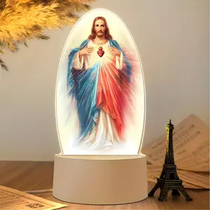 Acrylic Warm Heart Jesus Night Light, Indoor Decor Lamp, Religious Home Decor for Living Room or Prayer Room, USB Atmosphere Table Lamp, Ideal Religious Gift