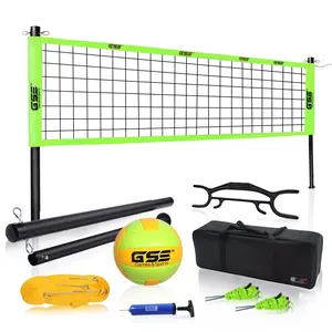 GSE Professional Outdoor Volleyball Set with Official Size Net, Volleyball, Guide Ropes and Carrying Bag. Perfect for Backyards, Parks, Lawns and Beaches