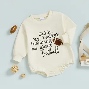 Baby Football Romper Long Sleeve Crew Neck Letter Print Bodysuit Newborn Fall Romper