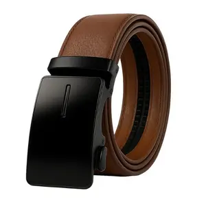 Mens Leather Ratchet Belt For Dress and Casual with Adjustable Buckle, Trim to fit 1 Pack