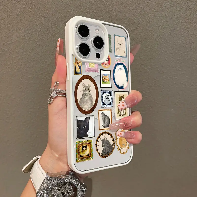 Trendy Magnetic Case for iPhone11/12/13/14/15/16/promax Chic Cat Portrait MagSafe Ready, Ultra Thin & Shockproof | Cute Pick for Girls