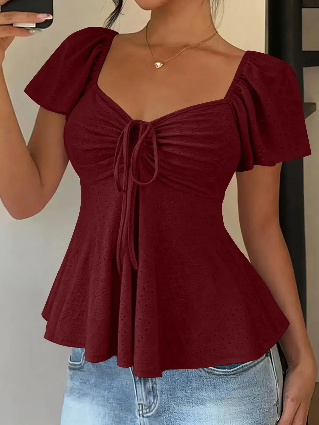 Women's Sweet Cute Style Breathable Lightweight Short Sleeve Top Blouse for Daily, Everyday Wear, Summer Casual Wear, Comfortable and Stylish Shirts