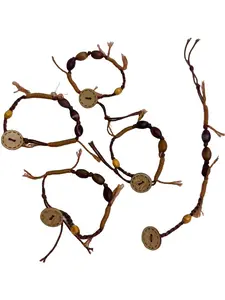 Mele Amber Stone Button Woven Bracelet, Fashion Vintage Handmade, Autumn Winter Trendy Accessory, Unique Design, Chinese Style Jewelry