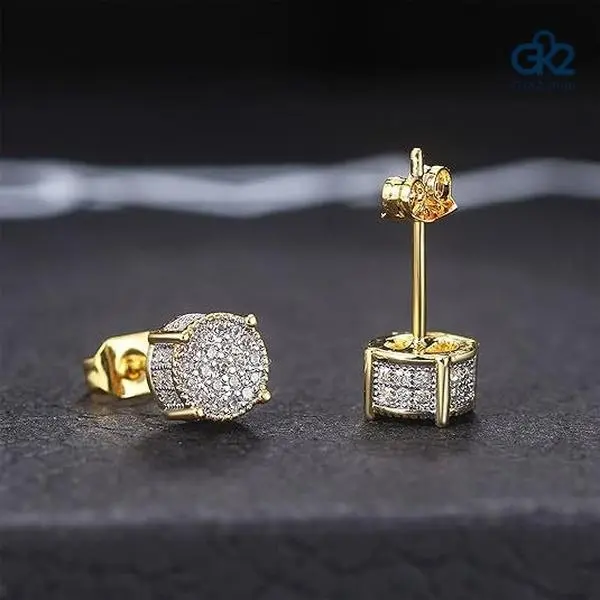 CZ Stud Earrings, 2 Pairs Set of Sparkling Round Paved Studs for Women, Gold & Silver Plated Daily Wear Fashion Jewelry, Artificial Zirconia Earrings, Casual Earrings Set