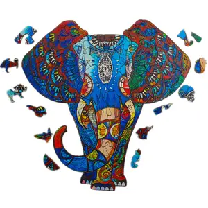 Wooden Jigsaw Puzzle for Adults,Unique Elephant Animals Shaped Magic Jigsaw Puzzle Pieces, Gift for Adults,Can be Used as a Cool Mouse Pad, 150pcs,(9.5x9.5 inches) Large