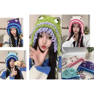 Original trend Monster hat Hand-crocheted fall/winter hat plush ear protection riding hat lady