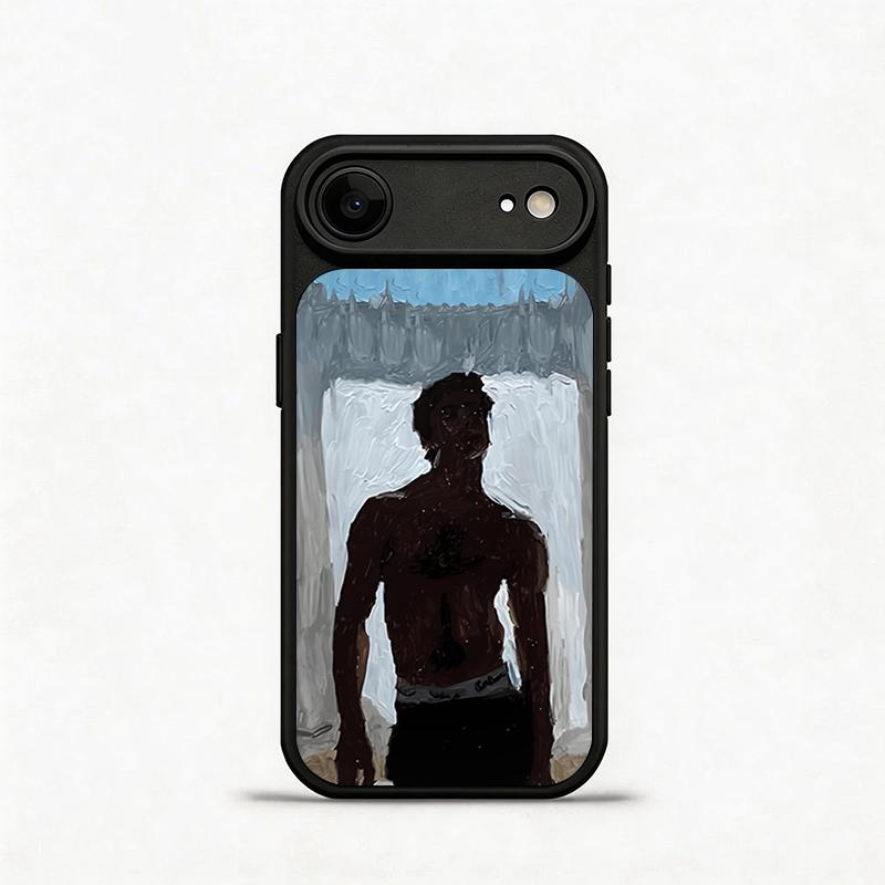 Glass Shockproof Electroplated Silver/Black Muscular Man Oil Painting iPhone 17ProMax Cover Precise Hole Alignment For Lens Frame 15ProMax Anti-yellow | 14ProMax Anti-fall | 13ProMax Ultra-thin Design 16ProMax AirPhoneCase