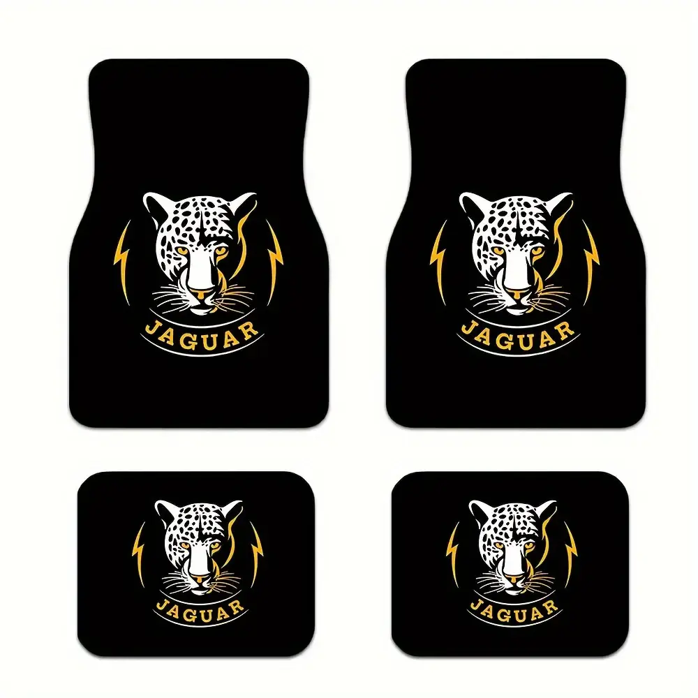 For JAGUAR Car Floor Mats, Automotive Mats with Golden Leopard Logo - Fit All-Weather Durable Design, Black And Golden Interior Additions, Precise Pedal Cutouts, for JAGUAR Brand Vehicles, Car Mats Set, Interior Car Accessories