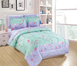 Fancy Linen Comforter and Sheet Set Mermaid  Fishes Under The Sea Lavender Aqua Pink New