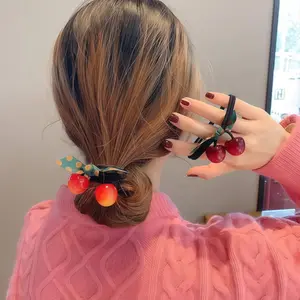 6-piece set of resin imitation cherry hair ties and ponytail clips for ladies and girls fashionable headwear accessory