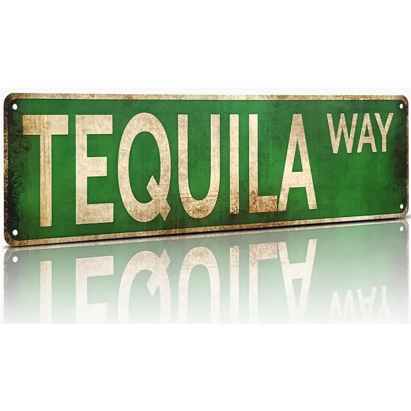 Tequila Way Durable Rectangular All-Aluminium Decorative Wall Sign - 4x16in Novelty Street Sign, Vintage Plaque for Home Bar, Outdoor Patio Decor, Yard Signs, Vintage Plaque Decoration