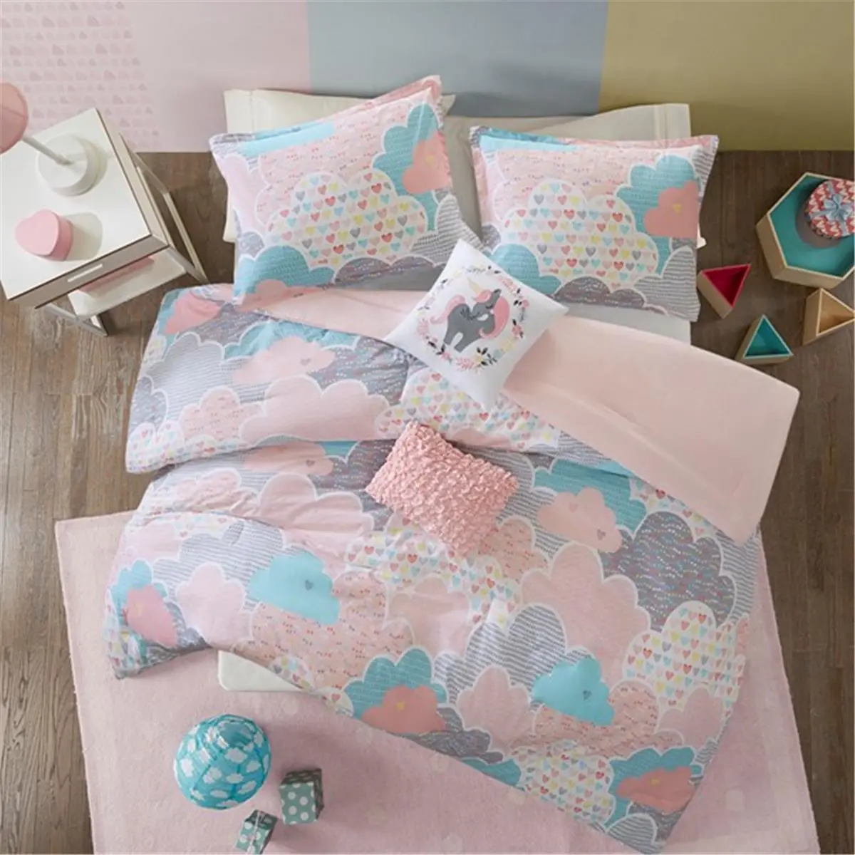212 MAIN Urban Habitat Reptile & Amphibian 4-Piece Comforter Set, Cotton Fiber Cloud Print Hypoallergenic, Pink, for Twin Size Bed & Twin XL