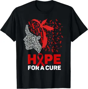 100% Cotton Hope For A Cure Red Ribbon National HIV Awareness Month T-Shirt