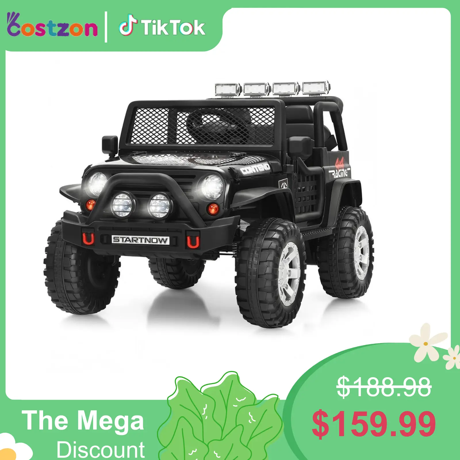Costzon Ride on Car, 12V Battery Powered Truck Vehicle with Remote Control, Spring Suspension, Headlights, Music, Horn, MP3, USB & Aux Port