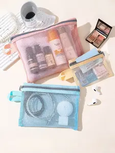 4 Travel Makeup Storage Bags, Mesh Cosmetic Pouches, Multiple Sizes, Transparent, Large Capacity, Zipper Design, Ideal for Cosmetics & Accessories