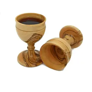 3PCS Authentic Communion Cup Wine Hand Made olive wood Jerusalem Church Bethlehem