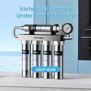 Vortopt Model U1 stainless steel ultrafiltration water purifier, 5-stage water filtration system, reduce heavy metals,bad taste and odors, real-time water pressure monitoring filtration