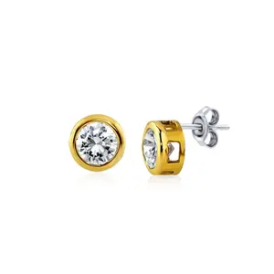 Ivy & Bauble Gold Plated 1.24ctw CZ Solitaire Stud Earrings, 8mm