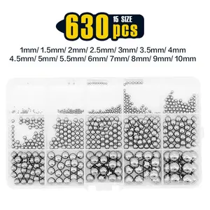630 Pcs 15 Sizes Ball Bearings Chrome Stainless Steel 1-10mm for Bicycle, Skateboard, Motorcycle, Drawer, Door Repair