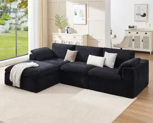 [SummerVibes]VanAcc 130/166 inch Cloud Couch Sectional, No-Assembly Modular Sectional Sofa with 83.5 inch Deep Chaise, Oversize Cloud Couch for Living Room