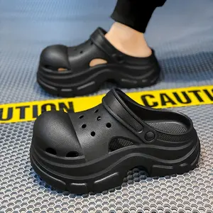 1 Pair Two-Tone Non-Slip Slippers - White/Black with Magic Strap And Buckle! Textured Wave Sole, Plush Cushioning And Ventilation Holes |   Beach, Home, And Daily Outings - Great Value Summer Footwear!aa