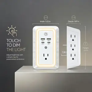 BEJUVG Multifunctional Socket - Power Socket Expander, 3-Sided 7-Hole Spaced Adapter, 4 Fast Charging Ports (2 USB-C, 2 USB-A), Night Light, ETL Certified Plug, for Home & Office Use Wall Outlet Extender Usb Outlets