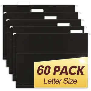 Hanging File Folders, 60 Pack Reinforced Letter Size Hanging Folders, Designed for Bulky Files, Filing Cabinet, 1/5-Cut Adjustable Tabs (Black)