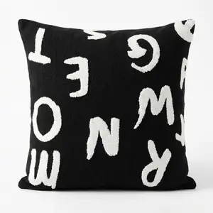 2 PCS Modern Farmhouse Embroidered Pillow Covers, 18x18 Inch Couch & Sofa Decor, Accent Throw Pillow Cases For Living Room Bedroom, Monogram Design, Decorative Pillow Shams Only (No Insert)