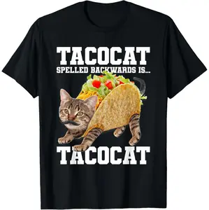 Halloween Skull T-shirt Taco Cat Backwards Spells Tacocat Funny Meme For Cat Lovers Tee Design